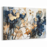 Floral Abstract Canvas Art - Elegant Botanical Design in Blue and Gold