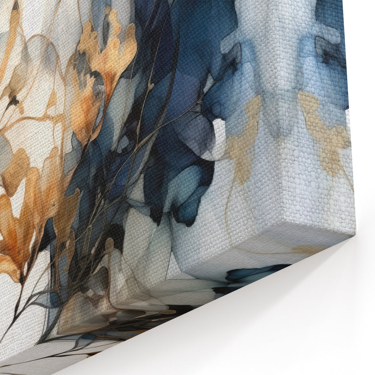 Floral Abstract Canvas Art - Elegant Botanical Design in Blue and Gold