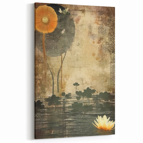 Floral Abstract Canvas Art - Rustic Warmth Botanical Wall Decor