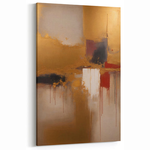 Modern Abstract Canvas - Gold, Beige, and Red Textured Line Art
