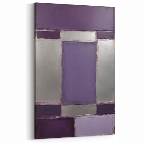 Plum and Silver Geometric Abstract Line Art - Modern Strokes Canvas