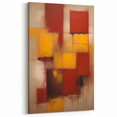 Red and Yellow Abstract Line Art - Rustic Warmth Strokes Canvas Print