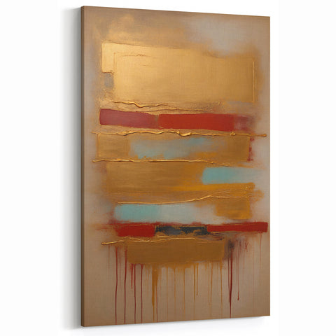 Gold, Red, and Turquoise Abstract Art - Elegant Metallic Canvas Print