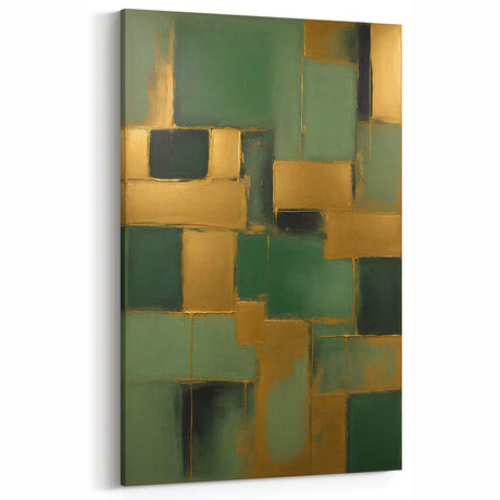 Deep Green and Gold Geometric Abstract Art - Nature's Harmony Canvas
