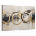 Gold Circles Abstract Art - Modern Monochrome Canvas with Metallic Accents