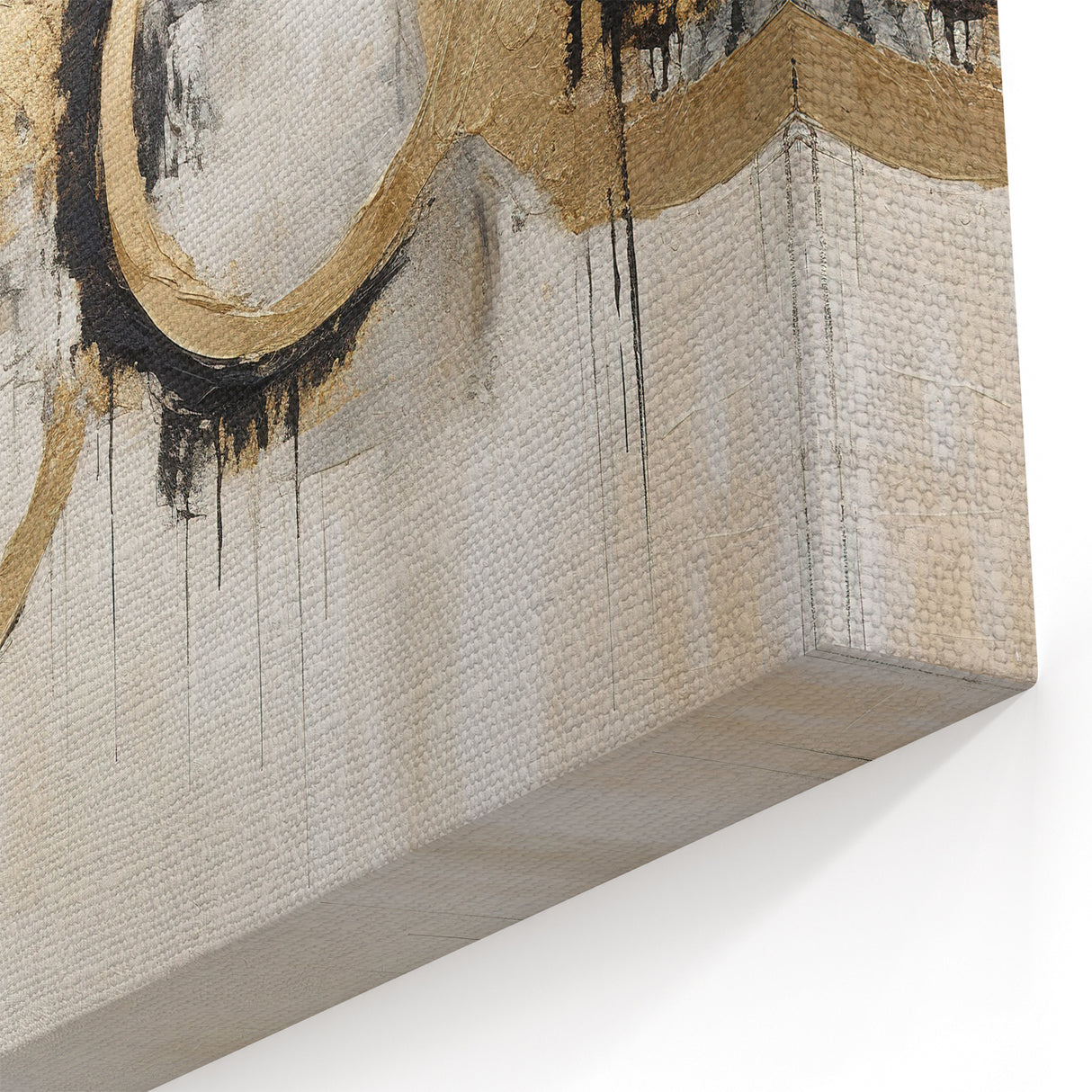 Gold Circles Abstract Art - Modern Monochrome Canvas with Metallic Accents