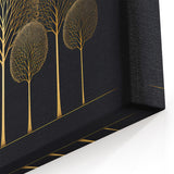 Abstract Floral Art - Elegant Gold Tree Design on Black Canvas