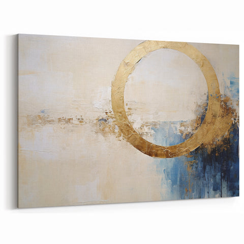 Textured Gold and Blue Circle Art - Coastal Retreat Canvas Print