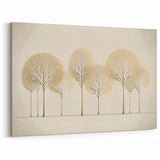 Abstract Floral Art - Minimalist Gold Tree Design on Beige Canvas