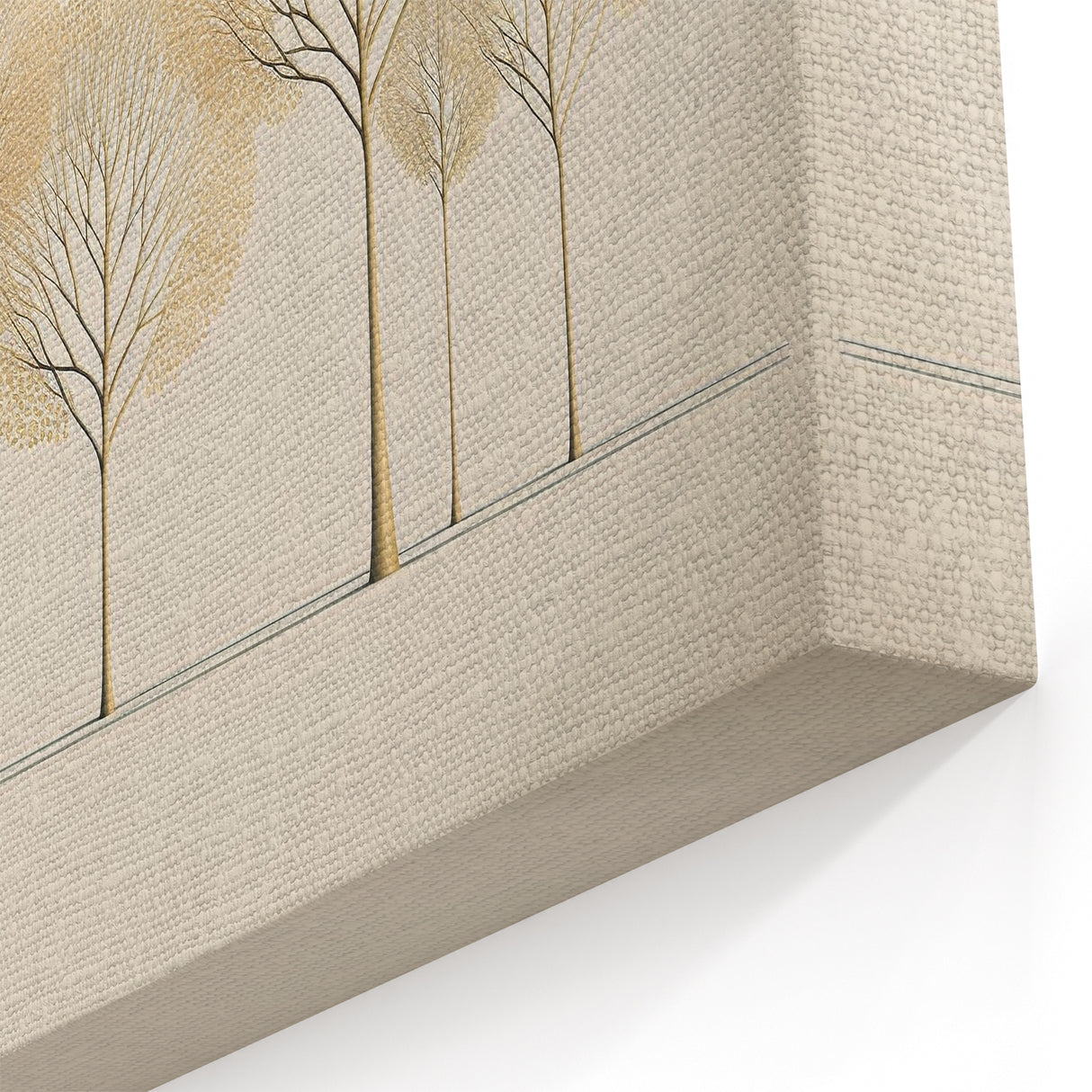 Abstract Floral Art - Minimalist Gold Tree Design on Beige Canvas