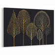Modern Floral Abstract - Golden Tree Silhouettes on Black Canvas