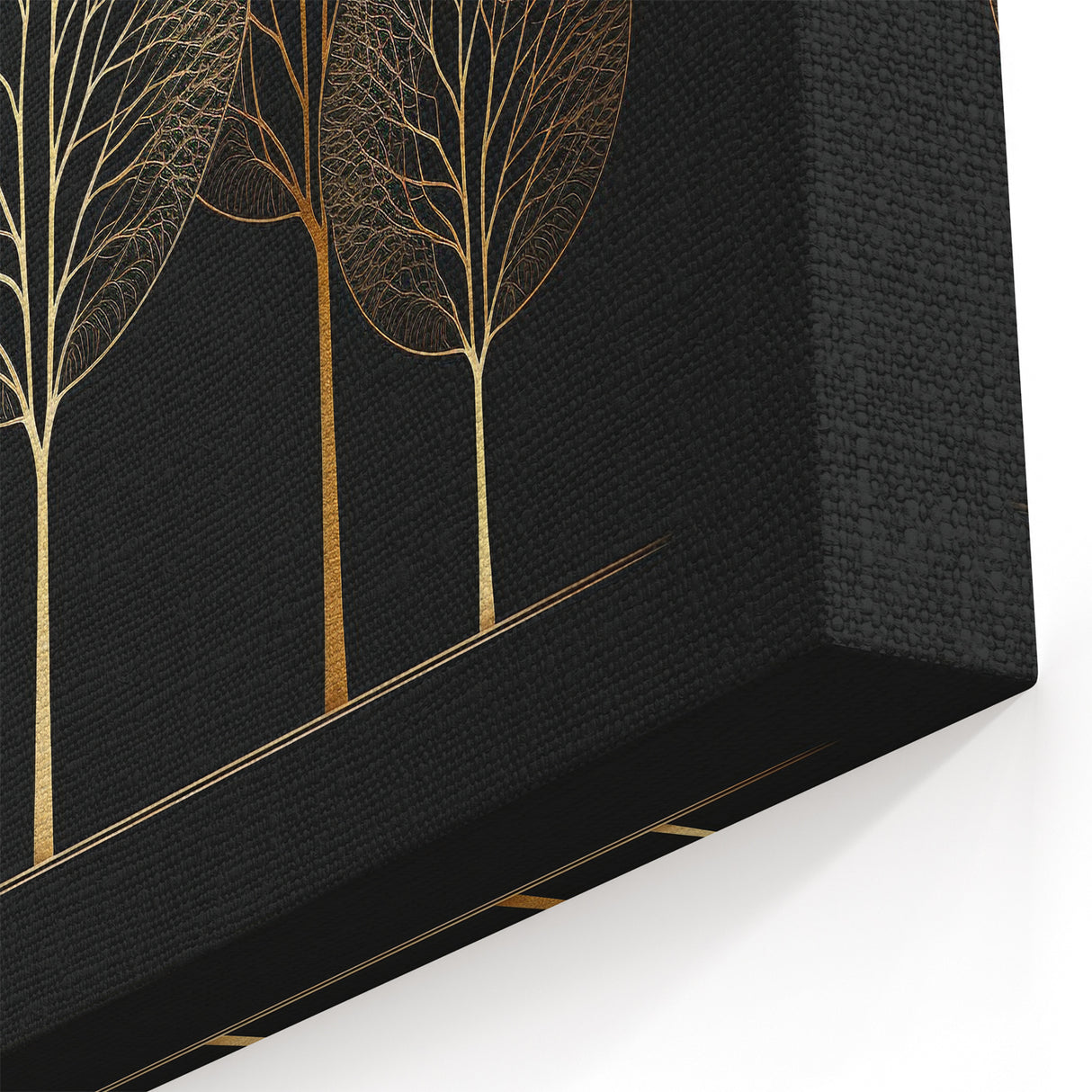 Abstract Botanical Prints - Golden Trees on Black Canvas