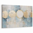 Textured Gold Circles on Blue Canvas - Coastal Retreat Abstract Art