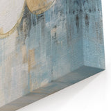 Textured Gold Circles on Blue Canvas - Coastal Retreat Abstract Art