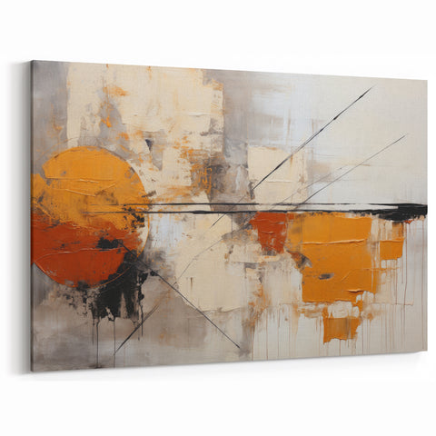 Abstract Strokes and Lines Art - Geometric Orange and Beige Canvas