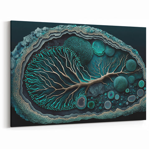Floral Abstract Canvas Art - Oceanic Botanical Patterns in Teal and Beige