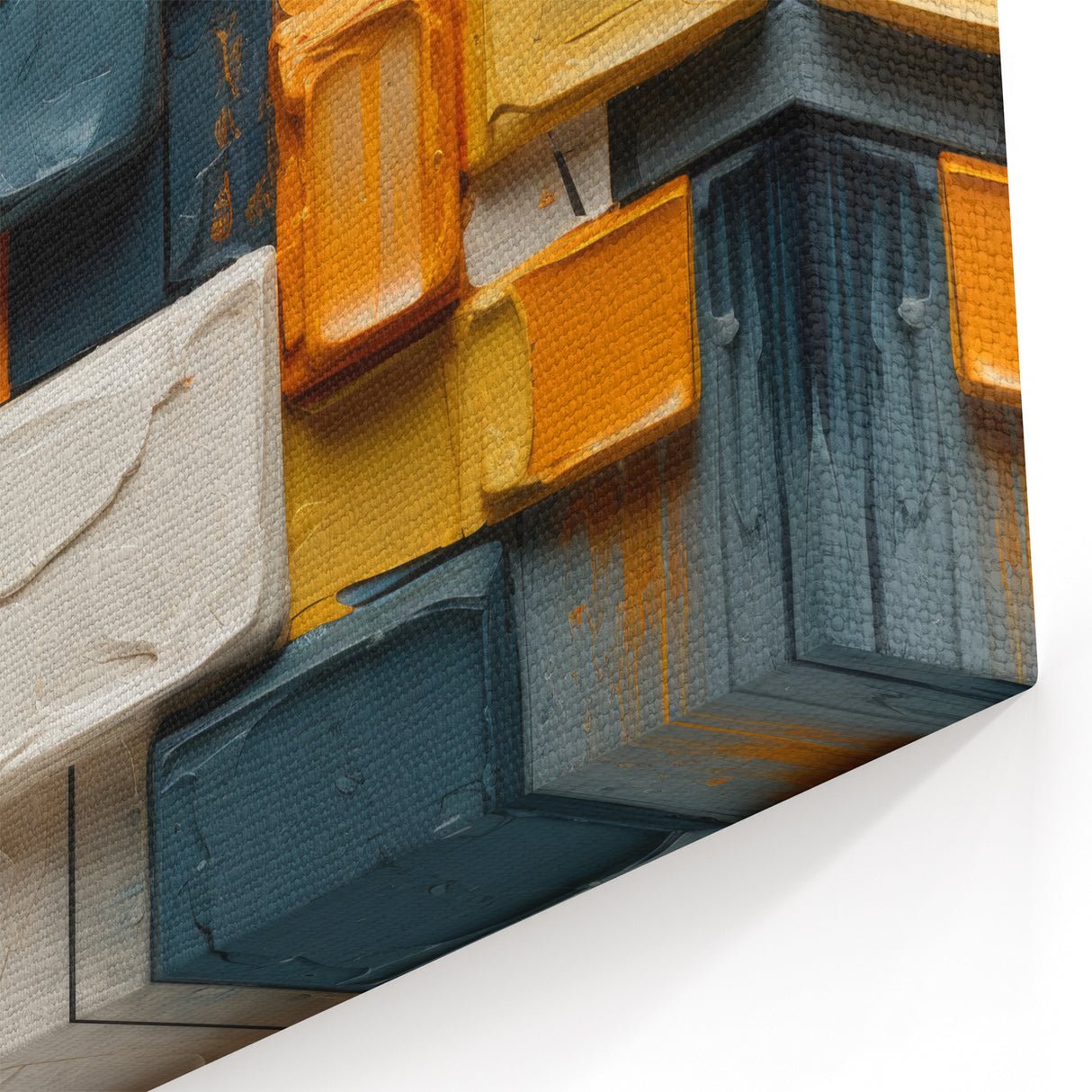 Modern Abstract Blocks Art - Teal, Mustard, and White Canvas