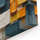 Modern Abstract Blocks Art - Teal, Mustard, and White Canvas