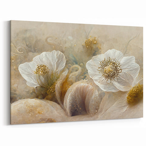 Floral Abstract Canvas - Textured White Blossoms Wall Art
