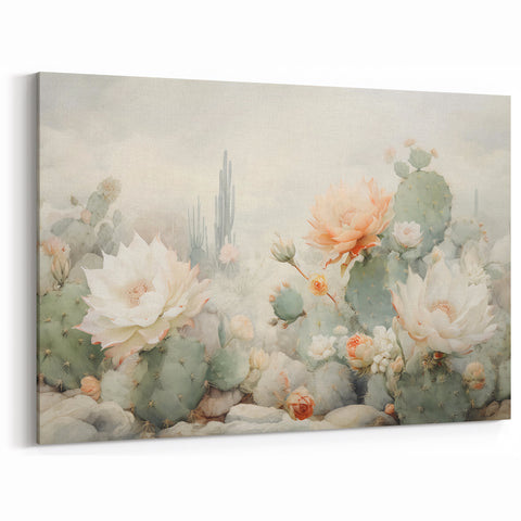 Artistic Flower Designs - Pastel Desert Cactus and Floral Canvas Art