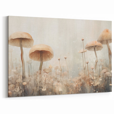Floral Abstract Canvas Art - Ethereal Forest Mushroom Scene