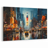 Rainy Night Times Square Wall Art - Abstract NYC Cityscape Canvas Print