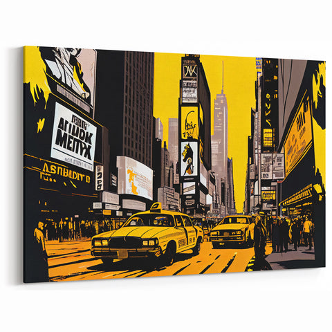 Stylized Times Square Wall Art - NYC Taxi New York City Canvas Print
