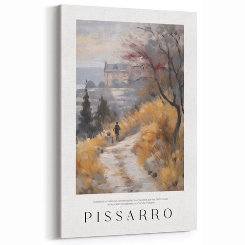 French Landscape Art - Camille Pissarro Misty Path Impressionist Canvas Print