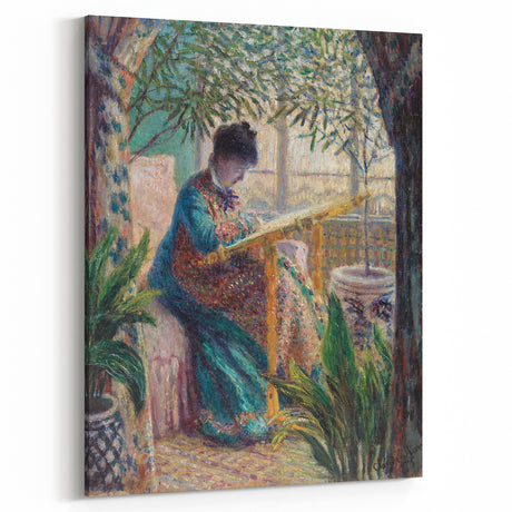 Impressionist Portrait - Madame Monet Embroidering by Claude Monet Art