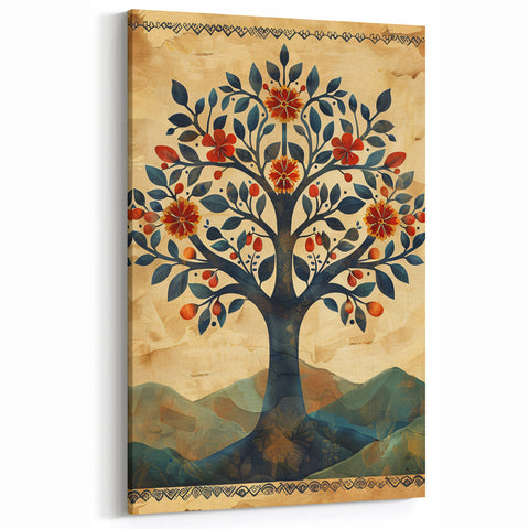 Artistic Flower Designs - Vibrant Tree of Life Canvas Print