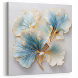 Modern Floral Abstract - Blue and Gold Leaf Canvas Art