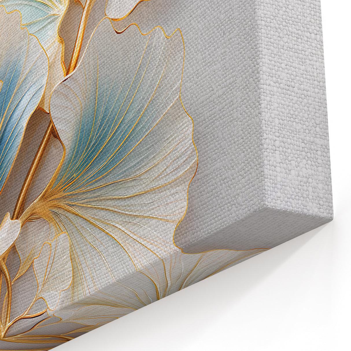 Modern Floral Abstract - Blue and Gold Leaf Canvas Art