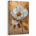 Abstract Floral Art - Modern White Flower on Gold Canvas