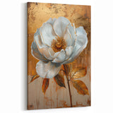 Abstract Floral Art - Modern White Flower on Gold Canvas