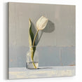 Modern Floral Abstract - White Tulip on Soft Gray Canvas