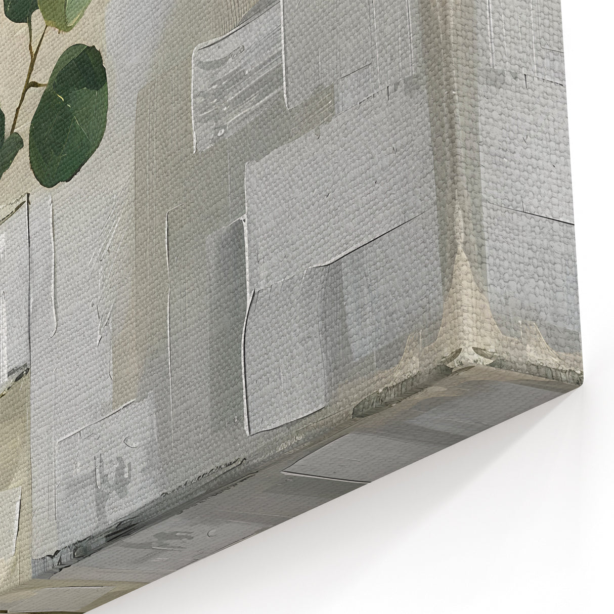 Contemporary Flower Prints - Green Leaves in Glass Vase on Gray