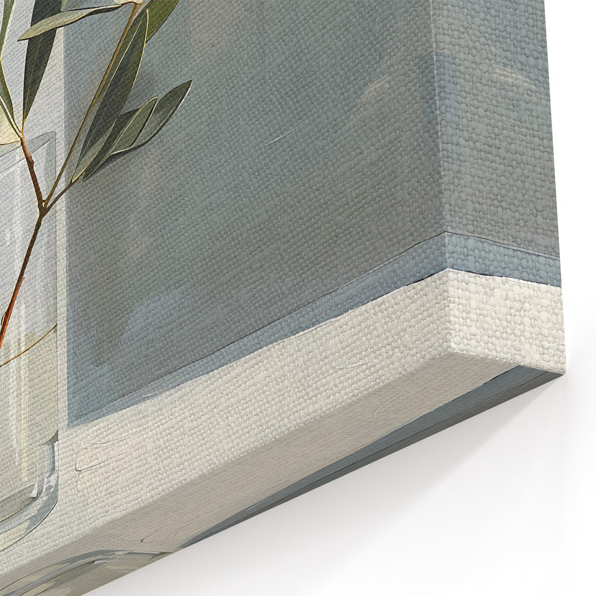 Floral Abstract Canvas Art - Olive Green Leaves in Glass on Gray