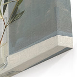 Floral Abstract Canvas Art - Olive Green Leaves in Glass on Gray