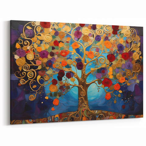 Abstract Flower Canvas - Whimsical Tree of Life in Vibrant Colors