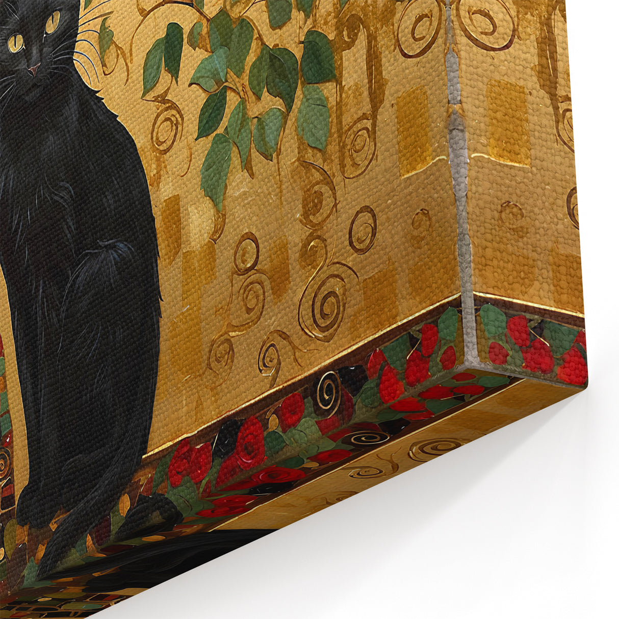 Modern Floral Wall Decor - Black Cat with Tree of Life in Gold