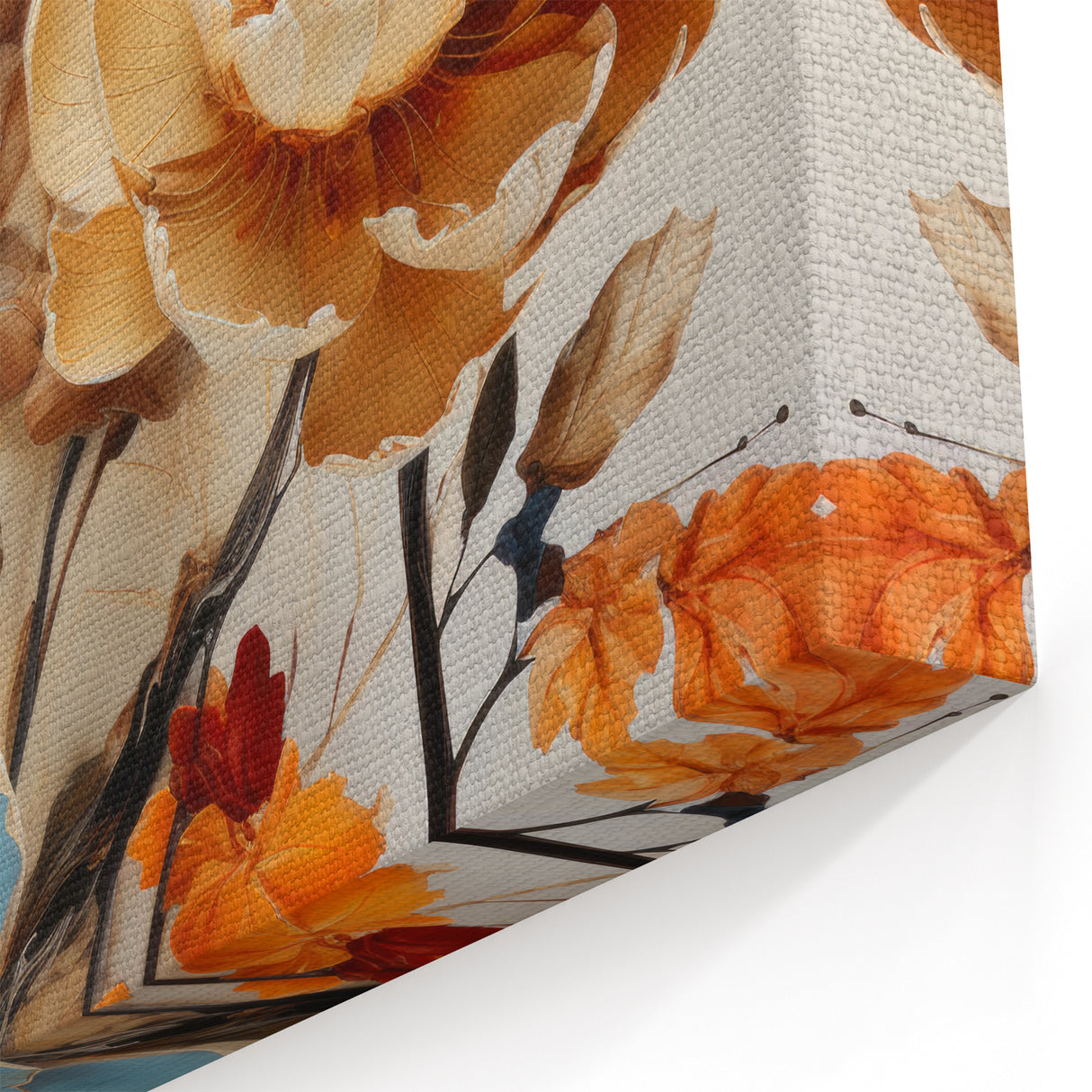 Abstract Botanical Prints - Elegant Autumn Florals in Orange and Blue