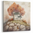 Autumn Cottage Wall Art - Cozy Fall Landscape in Warm Earth Tones