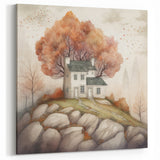 Autumn Cottage Wall Art - Cozy Fall Landscape in Warm Earth Tones