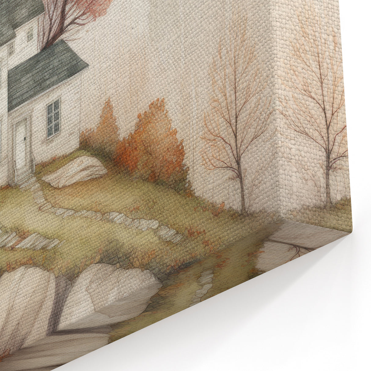 Autumn Cottage Wall Art - Cozy Fall Landscape in Warm Earth Tones
