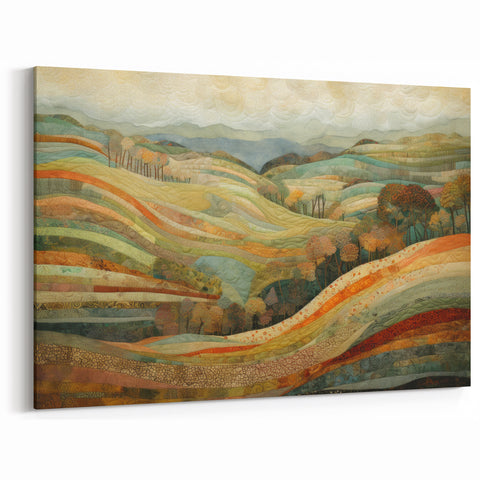 Fall Landscape Wall Art - Serene Hills in Olive Green and Brown Tones