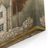 Cottage Fall Wall Art - Cozy Autumn Scene in Light Brown and Beige