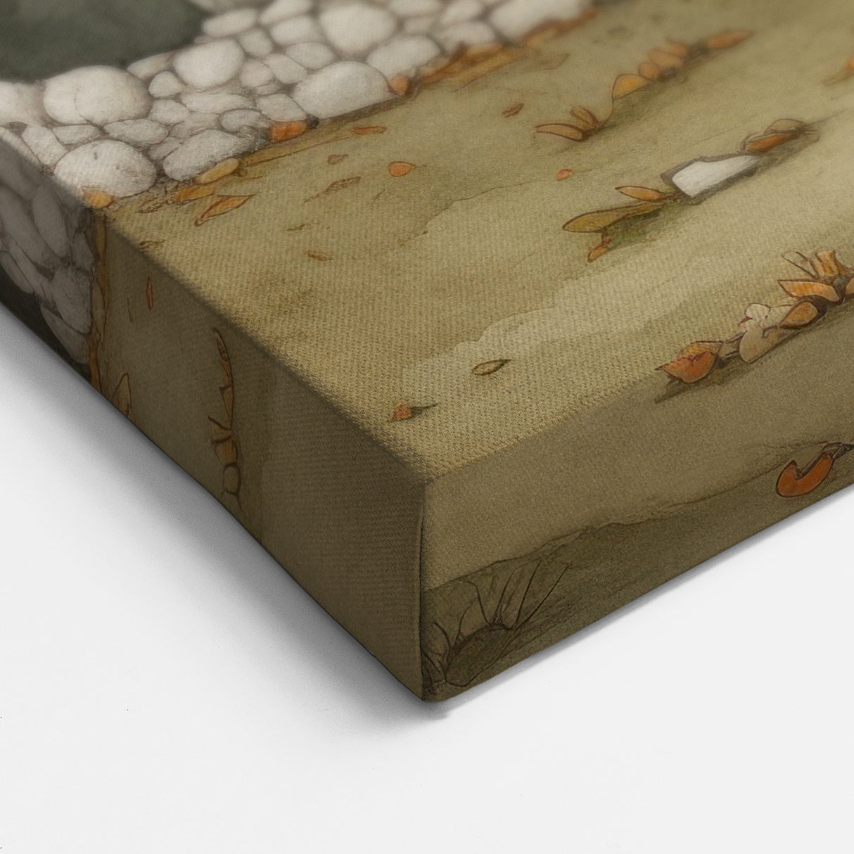 Cottage Fall Wall Art - Cozy Autumn Scene in Light Brown and Beige