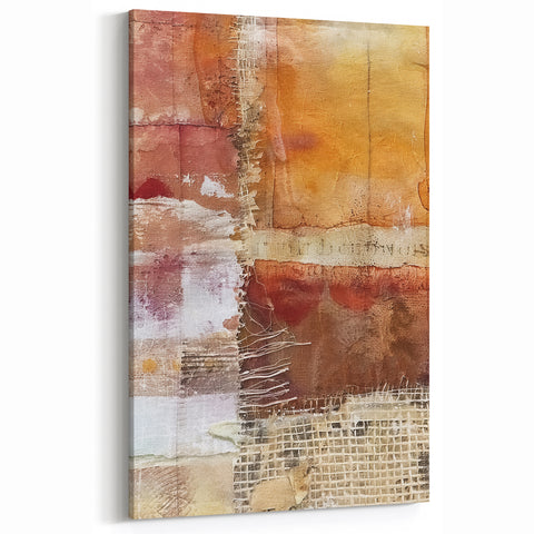 Textured Autumn Wall Art - Warm Beige and Red Abstract Fall Decor