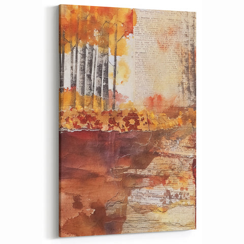 Rustic Forest Autumn Wall Art - Warm Brown and Orange Decor