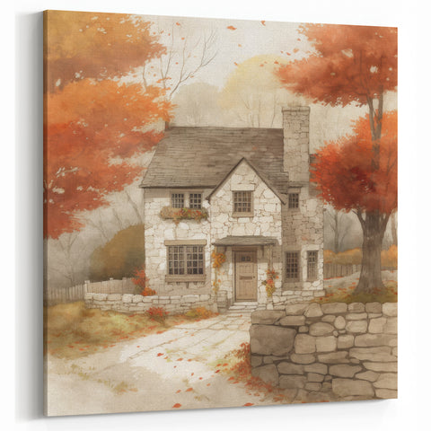Charming Autumn Cottage - Fall Wall Art Rustic Cozy Seasonal Print